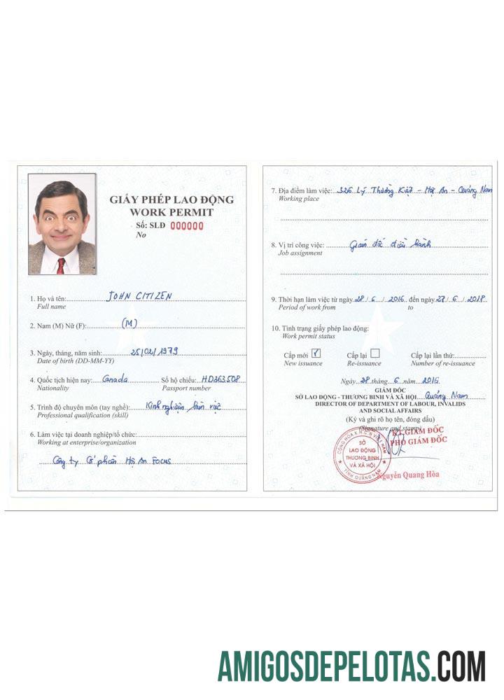 Permissão de trabalho no VIETNÃ modelo